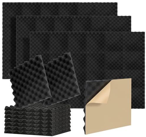 Profi Akustikplatten zur Schalldämmung, 48 Stück Schalldämmplatten Wand, Akustikschaumstoff für Studio, Büro, Gaming-Raum, Einfache Montage, Hoher Dichte Schaumstoffplatte 30x30x2.5 cm, Gewellt