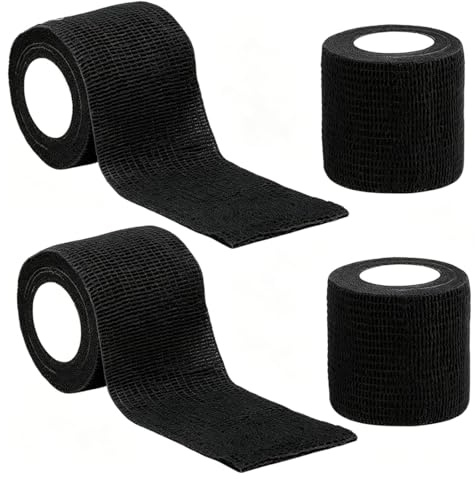 MUNZE Pansement Doigt, 4 Rouleaux Bande Auto-Adhésive Élastique Imperméable Noir, 2.5Cm X 4.5M