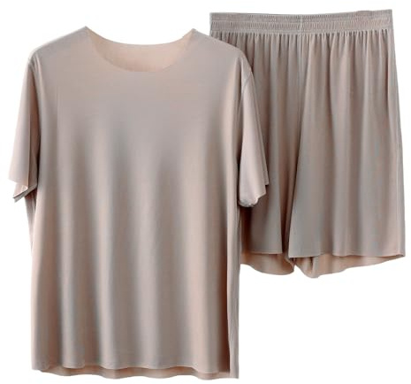 Pyjamas-set för kvinnor, sommar, sidenpyjamas, stor storlek, bekväm | Kortärmad rundhalsad toppar, enfärgade tunna och lätta sovkläder, mjuka och lätta pijamas, lös passform loungewear