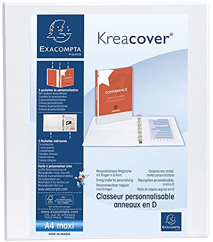 Exacompta 51846E Präsentationsringbuch KreaCover Kunststoffbezug außen und innen. 4 Ring-Mechanik DIN A4 Füllhöhe 25 mm ideal für Angebots- und Unternehmenspräsentationen weiß