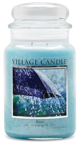 Village Candle Rain Large Glass Apothecary Jar Scented Candle, 21.25 oz, Blue