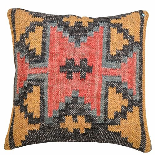 Handgewebte Kelim Kissen, indischen Kissenbezug 18 x 18, Boho kissenrollen, dekorativer Überwurf-, Outdoor Kissen, Jute Kopfkissen