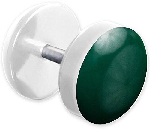 viva-adorno® 1 st. Fake Plug stiftörhängen rostfritt stål akryl vit med färg emailed Front Z465 e rostfritt stål, colore: Mörkgrön, cod. Z465