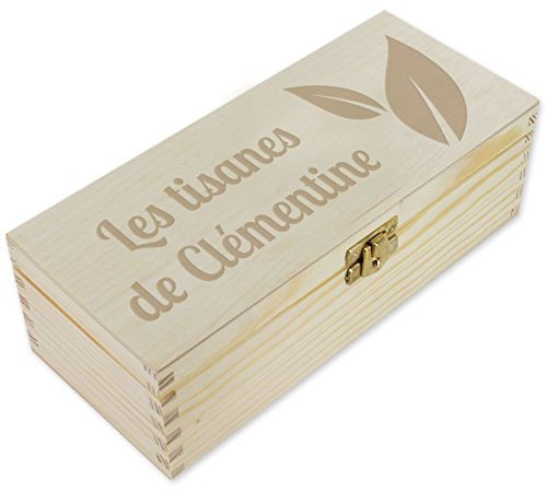 Amikado Boîte à thé 3 Compartiments gravée d'un Motif Feuille de thé et d'un Texte