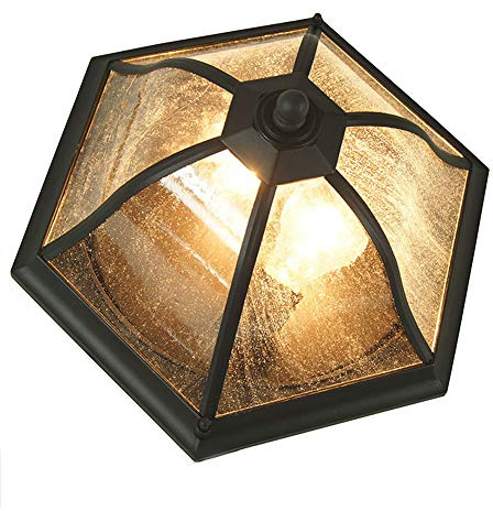 Retro Schwarz Außendeckenleuchte Aluminium Und Glas Schirm Feuchtigkeitsfest 2 Flammig Deckenlampe Für Aussen/Innen Balkon Bad Korridor Flur Hauseingang Aisle Deckenbeleuchtung 21 * 35Cm