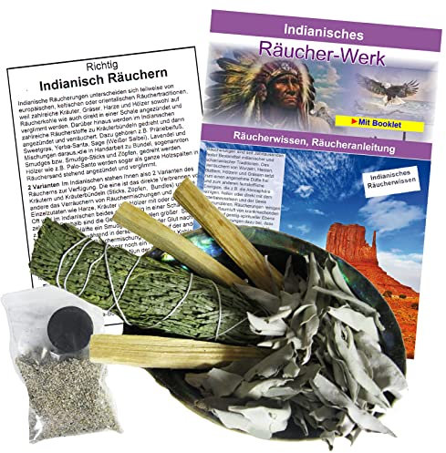 10-TLG Smudge Kit Räucherset Abalone Räuchermuschel (12-14cm) + Palo Santo Sticks + Zeder + Sage Salbei zum Räuchern + Anleitung + Zubehör. 81215-1