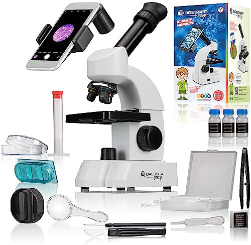 Bresser Microscope Junior avec grossissement 40x 640x, oculaire Zoom et kit de démarrage Complet pour Une entrée Parfaite dans la microscopie