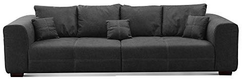 CAVADORE Big Sofa Mavericco inkl. Kissen / XXL-Couch mit tiefen Sitzflächen und modernem Design / 287 x 69 x 108 / Lederoptik dunkelgrau
