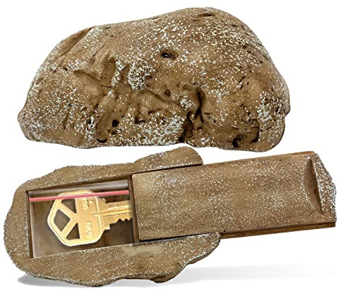 Hide-a-Spare-Key Fake Rock - Looks & Feels Like Real Stone - Safe for Outdoor Garden or Yard, Geocaching (Type-B Brown, 1 Pack)