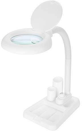 Lupenleuchte LED, Lupenlampe mit verstellbarem Schwanenhals Freisprech Desktop Lupe mit 5X 10X Lupe mit 36 LED Leuchten, für Nähe Lesen Workbeech Nähen Hobbys Sehschwäche (Weiß)