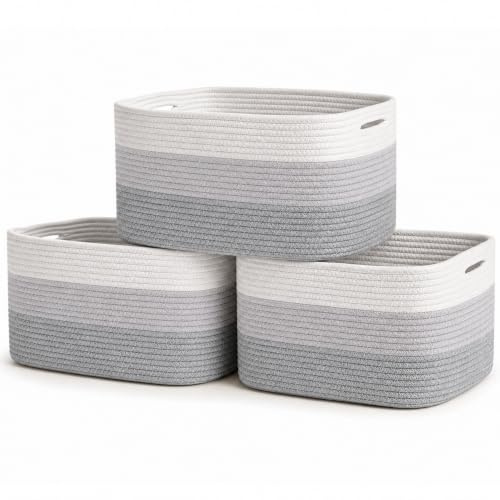 OrganiHaus Set of 3 Gray Woven Storage Baskets for Shelves, Decorative Organizer Bins for Closet, Bathroom & Living Room, Multipurpose Home Organization Baskets, Toy Storage Basket - 15x9x10 inches