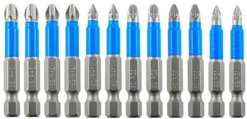 VESTTIO Anti Slip Phillips Cross Slot Pozidriv Screwdriver Bit Set 12PCS 1/4 Inch Hex Shank 2 Inch/50 mm Length S2 Steel with Magnetic for Power Screwdriver Drill Impact Driver Tool Accessory