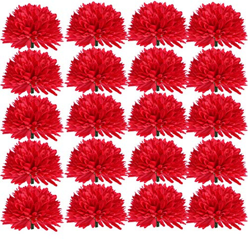 Amosfun 50Pcs Artificial Chrysanthemums Heads Red Silk Hydrangea Heads Marigold Flower Heads Bulk for Home Wedding Decor DIY Wreath Art Crafts 7cm