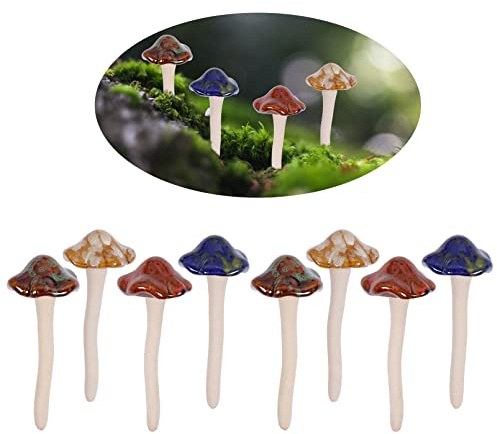 Nwvuop 8Pcs Ceramic Garden Mushroom Ornaments Toadstool Fairy Garden Decoration Ornaments 12cm