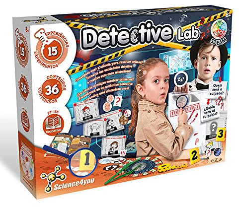 Science4you-Laboratorio Kit Detective con 15 Experimentos Científicos: Resuelve el Caso Misterioso, Encuentra Las Pistas, Huellas Dactilares, Pegadas, Regalo para Niños 7 8 9 10 Años (80002993)