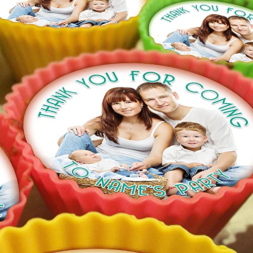 Your Own Image Skinny Text - Teal Text - 20 x 5cm Personalised Edible Cupcake Toppers on Premium Icing