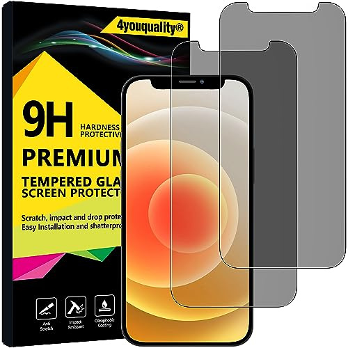 4youquality - Protector de pantalla de privacidad para iPhone 12 y iPhone 12 Pro 6.1 (2 unidades, cristal templado, antiespía, resistente a los golpes y arañazos)