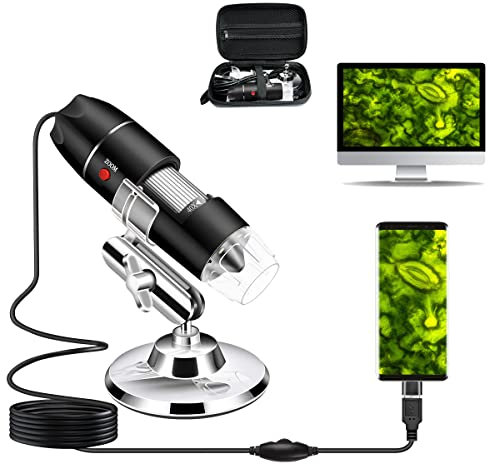 USB-Mikroskop-Kamera, 40x bis 1000x, Digitales Mikroskop mit Metallständer und Tragetasche, Kompatibel mit Android Windows 7, 8, 10, 11, Linux, Mac, Tragbare Mikroskop-Kamera