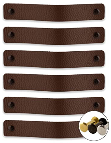 Brute Strength – Ledergriffe für Möbel – 20 x 2,5 cm – Braun – 12 Stück | Handgefertigte Möbelgriffe und Lederschlaufen aus Vollnarbenleder; für Schranktüren und Schubladen, Schrauben inklusive