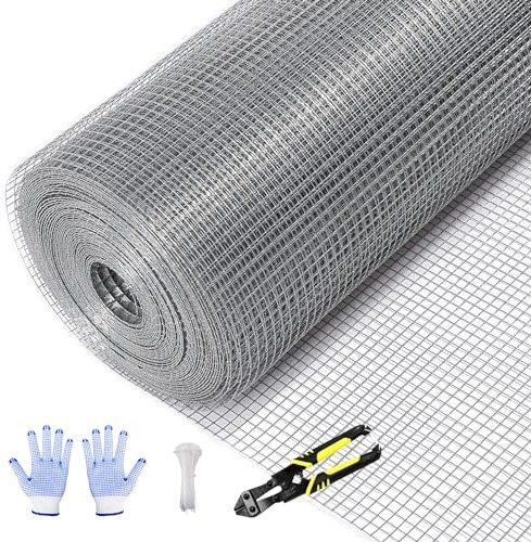 Tongmo 48 x 100' Hardware Cloth, 1inch Mesh Galvanized Chicken Wire Fence, 19 Gauge Welded Wire Roll,Garden Fence, Poultry Netting for Rabbit/Duck/Chicken Coop