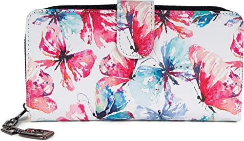 styleBREAKER Damen Geldbörse mit Buntem Schmetterling Muster, Vintage Design, Reißverschluss, Portemonnaie 02040156, Farbe:Weiß-Rot