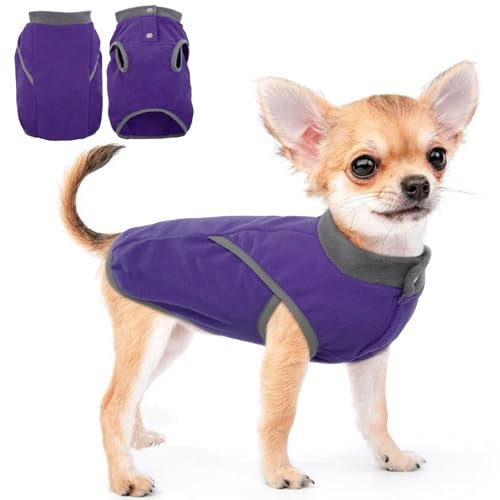 KATZINST Hunde Fleecejacke, Hundepullover Fleece, Hundemantel Fleece, Wendefarbe Hundefleecepulli mit Reissverschluss, Warm Hundepulli für Kleine Hunde Chihuahua Bulldogge, Lila S