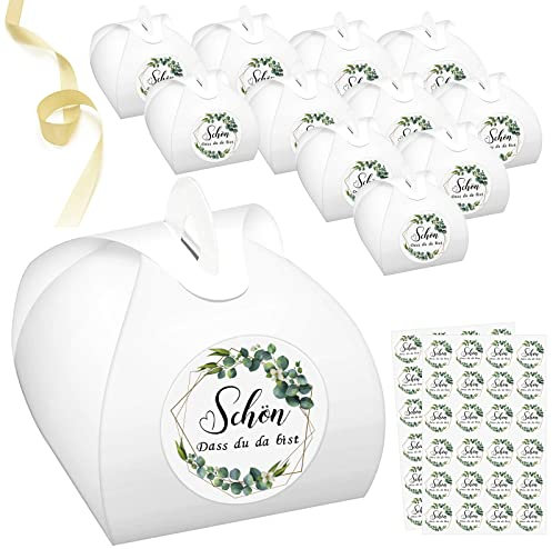 48 Stück Geschenkboxen Eukalyptus Schön Das Du Da Bist Geschenkschachtel Klein, Gastgeschenke Deko für Hochzeit, Babypartys, Taufe, Kommunion, Konfirmation Tischdeko Karton für Süßigkeiten