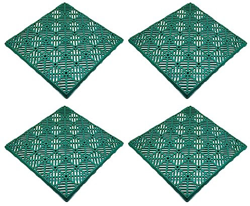 Tradineur - Confezione da 4 piastrelle per esterni, in plastica, per piscina, terrazze, giardino, smontabile e antiscivolo, 30 x 30 cm, colore: verde