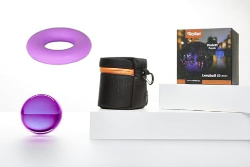 Lensball von Rollei - 80mm Vollglaskugel, Foto-Kugel mit Aufbewahrungstasche, Mikrofaser Reinigungstuch und gratis Silikonring zum Fixieren der Glaskugel (Violett)