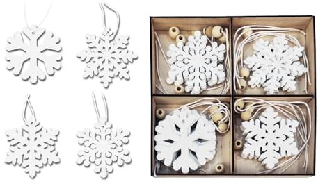 DATEFUN Weihnachtsbaumschmuck Holz - 24 Stück DIY Schneeflocken aus Holz mit Jute Schnur - Christbaumschmuck Holz Anhänger für Weihnachtsdeko, Holz Basteln (6 cm)