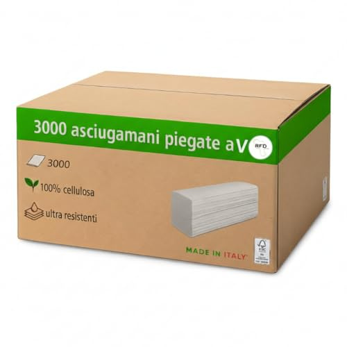 3000 Asciugamani di Carta Monouso | Piegati a V | 100% Cellulosa | Soft & Resistenti | Perfetti per Dispenser | Confezione Economica