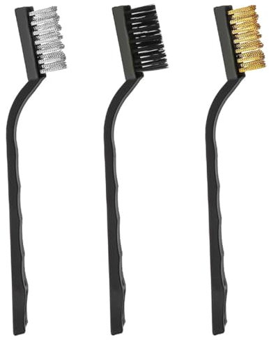 Lahviuu Drahtbürste,3 Stück Messingbürste Mini Drahtbürsten Klein Stahlbürste Messing Drahtbürste Nylon Pinsel,Metallrost Bürsten für die Reinigung von Schweißschlacken, Schmutz und Rost,Schwarz