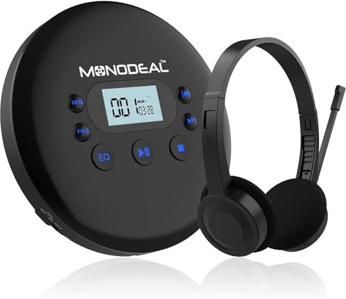 Tragbarer CD Player, CD Player Tragbar mit Kopfhörer, Kleiner Persönlicher CD-Player mit LCD-Display, rutschfest/Stoßfest, Wiederaufladbarer Discman CD Player für Auto