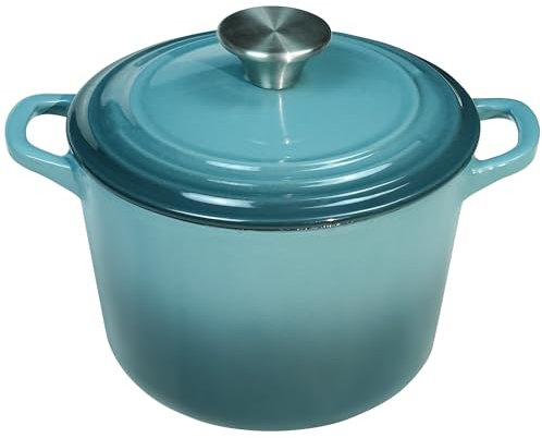Flavehc Faitout en fonte émaillée avec couvercle 2,8 l pour la cuisson du pain, faitout à pain en fonte émaillée bleu ardoise avec poignées