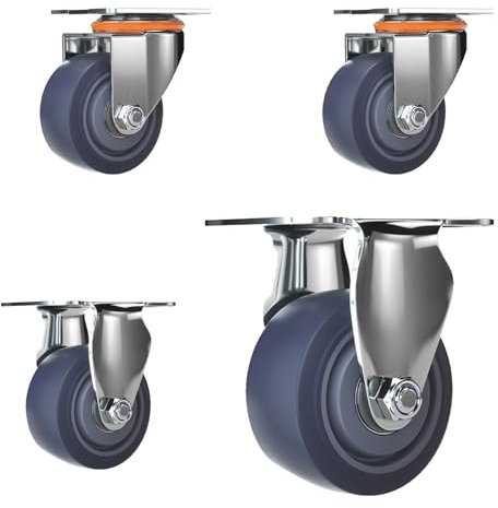 4er Set Lenkrollen Mit Bremse, Möbelrollen Klein Mit Max, Gehäuse Aus Stahl Mit Gummierten Räder, Doppelt Kugelgelagerte Transportrollen Lenkbar, Lenkrollen für Viele Bodenarten ( Size : 3in(2 Swivel+