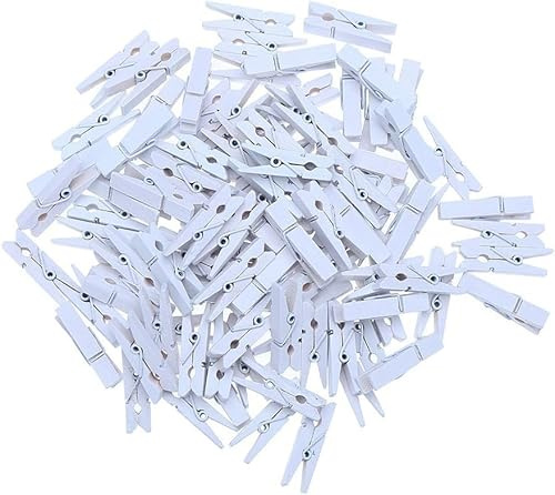 LOMIMOS - Clip de madera blanca, 100 unidades, mini portafotos de plástico, decoración para colgar fotos, notas adhesivas, ropa para decorar el hogar y el dormitorio