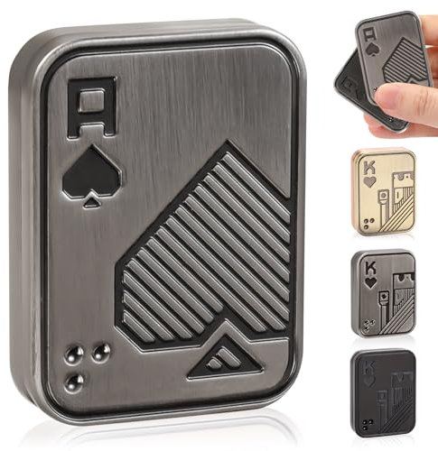 Bufccy Fidget Slider, Metal Poker Push Card,Hand Spinners Toy, Fidget Clicker for Adults Teens, Relieve Stress Anxiety ADHD, Gift for Boyfriend, Husband and Father (Silver A)