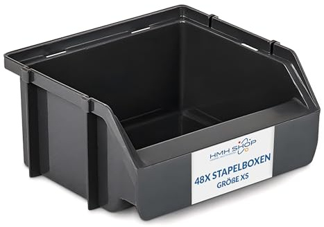 Stapelboxen der Größe XS 90x102x50mm für dein Kleinteilelager Sichtlagerkästen in 5 Farben mit Beschriftungsfeld Sortierkisten (48, Grau/Anthrazit)