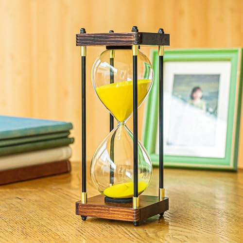 Große Sanduhr, Sanduhren-Timer 60 Minuten, Vintage-Holz-Sanduhr-Timer, Moderne Dekoration für Zuhause, Küche, Büro (Gold)