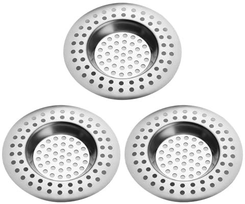 Stainless Steel Kitchen Sink Strainer Plug, Standard Strainer Drain Protector Hair/Food Catcher for Bathroom, Kitchen, Shower (External Diameter 7.7cm, Inner Diameter 4.5cm, Pack of 3)
