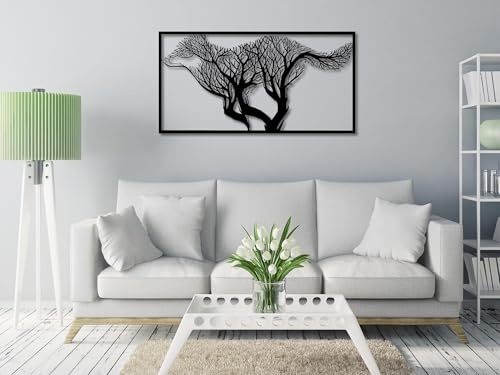 VAILLA Wolf Baum des Lebens Wanddeko Holz 3D – Wandbild Wohnzimmer Büro | MDF Sperrholz, Lasergeschnitten, Lebensbaum Gold, Stammbaum, 5 Größen, Schwarz Silber, personalisierbar, Esszimmer Eingang