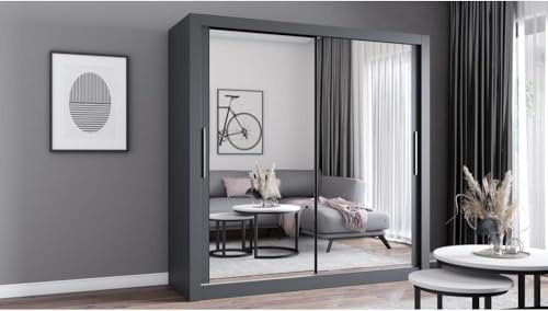 Fabryka Mebli Idźczak Kleiderschrank mit Spiegel - Schwebetürenschrank - Schlafzimmerschrank - 64 x 203 x 215 cm - Wohnzimmerschrank - Garderobenschrank, Schrank mit Zwei Türen, modern - Imoebel24