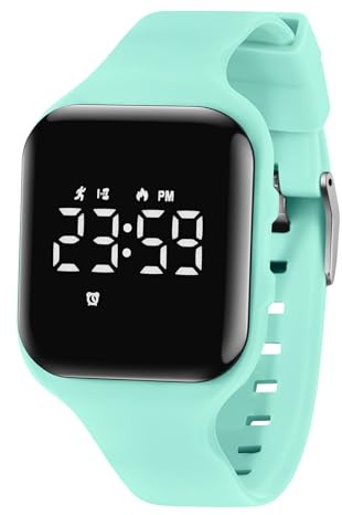 aswan watch Digitalklocka för barn med stoppur, belysning, larm, datum, icke-anslutna stegräknare - sportklockor för flickor, pojke med silikonarmband, 22 ljusgrön, rem