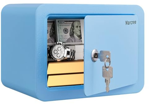 Marcree Mini Safe Box, 0.23 Cub Home Safes for Kids, Blue Small Safe