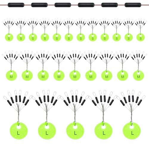 Annyswit 150 Stück Gummistopper Angeln 6 in 1 Schnurstopper Angeln Klein S/M/L Zylindrisch Stopper Gummiperlen Angeln Forelle für 0,1–0,43mm Linie Stopper Angeln und Sinker Stops