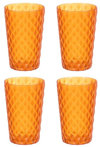 sourcing map 4Pcs Plastic Drinking Cups, Transparent Unbreakable Reusable Water Tumblers Stackable Drinking Glasses for Coffee, Milk, Juice, Orange