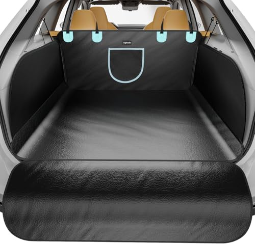 Tapizado SUV Cargo Liner for Dogs with PU Leather, Waterproof Pet Trunk Cover with Taller Side Panels, Dog Seat Mat for SUVs Vans with Bumper Flap Protector, Non-Slip, Large Size Universal Fit, Black