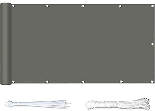 Recinzione per privacy, tessuto con protezione UV, 0,7 x 10 m, protezione solare e vento, per balcone, patio, portico e giardino, grigio scuro, con corda e occhielli in alluminio