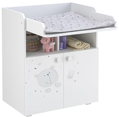 Shefa Wickelkommode 700 Teddy, Weiß - Moderne Babyzimmer Kommode, 47 x 70 x 86 cm