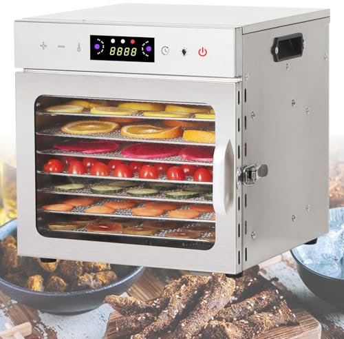 vnmudzeo Low Noise Electric Food Dryer Machine 6/8 Tray,for Jerky, Meat, Beef, Fruit,Vegetables,400 W Stainless Steel Commercial Beef Jerky Dehydrator,8Layers-110V